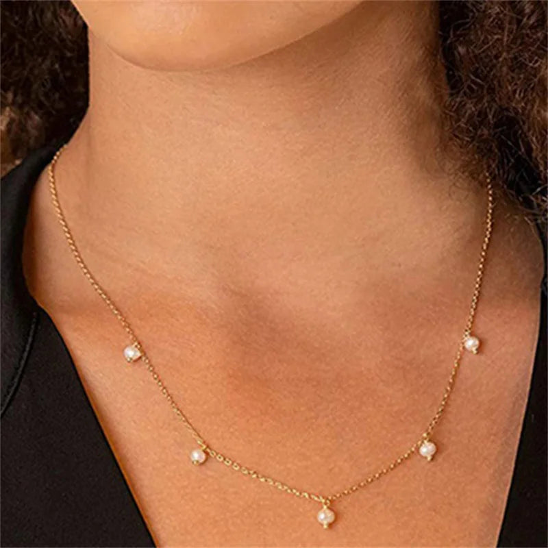 Orazio Stainless Steel Tassel Imitated Pearl Choker Necklaces for Woman Girls New Fashion Handmade Short Chain Jewelry Wholesale